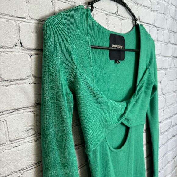 Rib Knit Bodycon Dress Le Superbe Midi‎ CutOut Green NWT - Picture 7 of 7